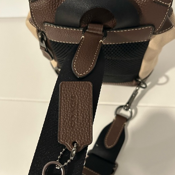 Coach Hudson Small Sling Pack Canvas Leather Brown Tan Crossbody Backpack NWT